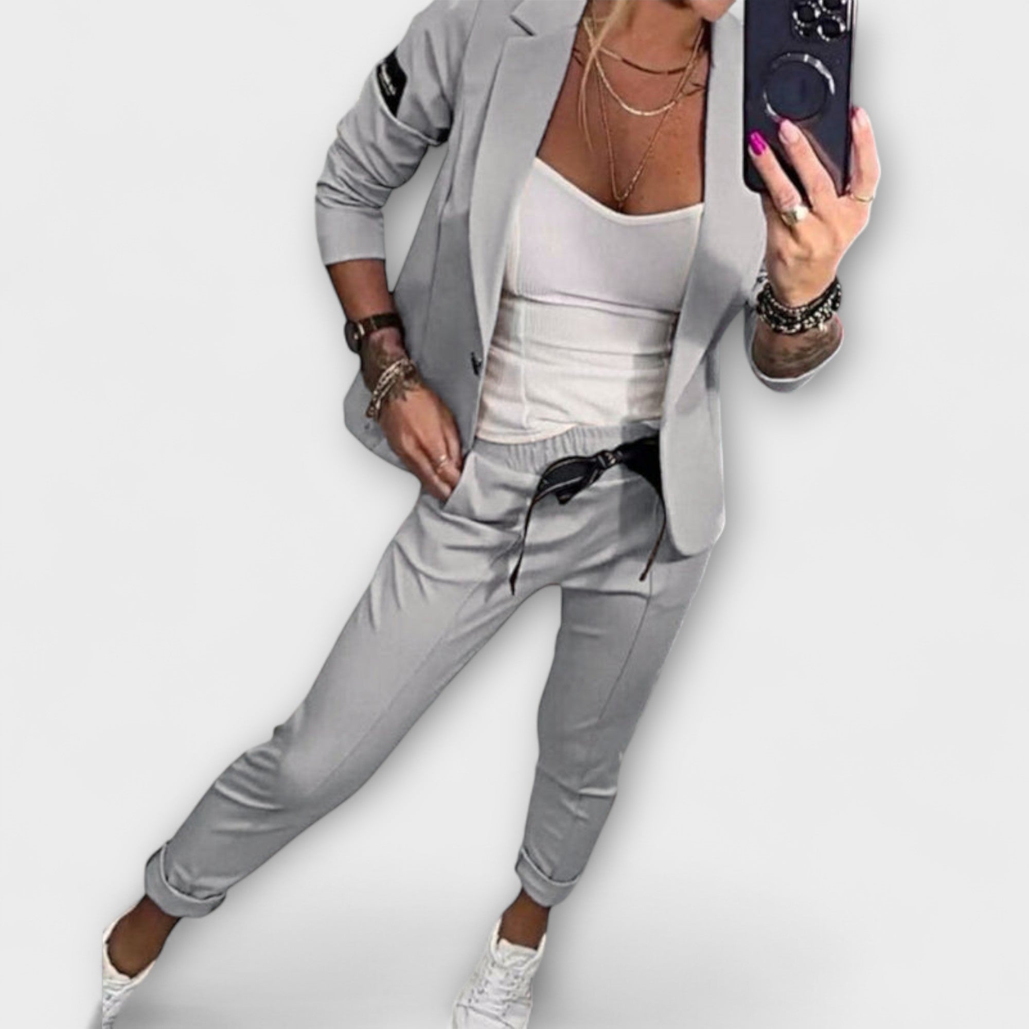 Malou - Set coordonat din top, jachetă și pantaloni