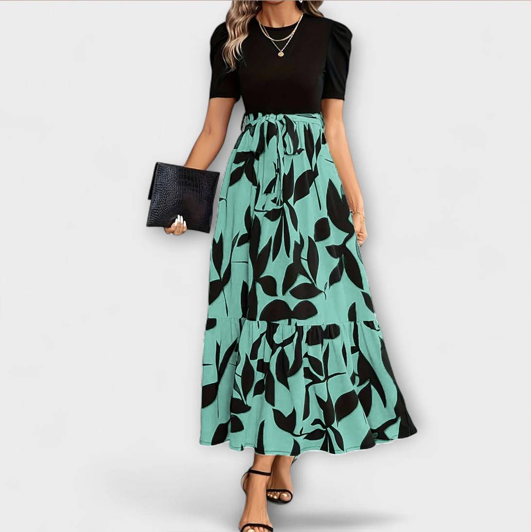 Lună - Rochie de vară cu model floral și decolteu rotund