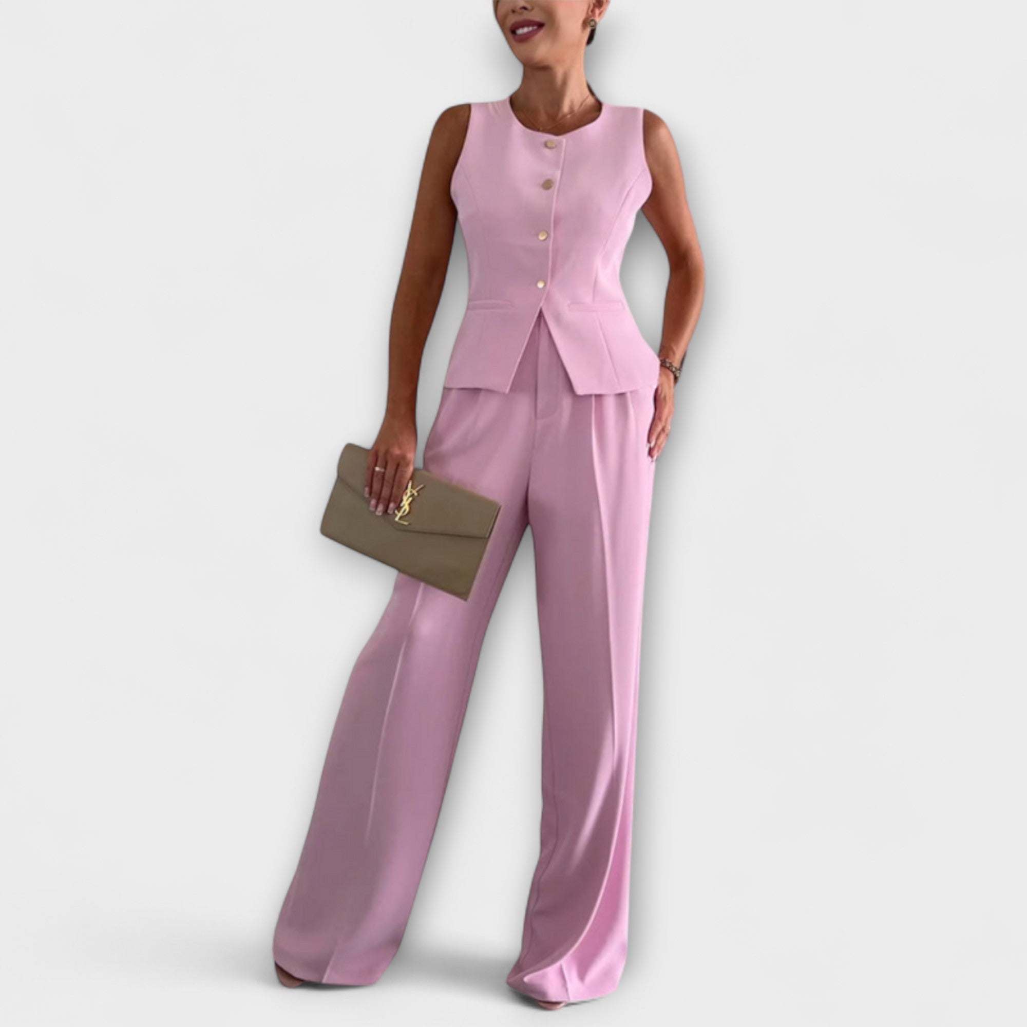 Wilhelmina - Top fără mâneci și ansamblu de pantaloni elegante