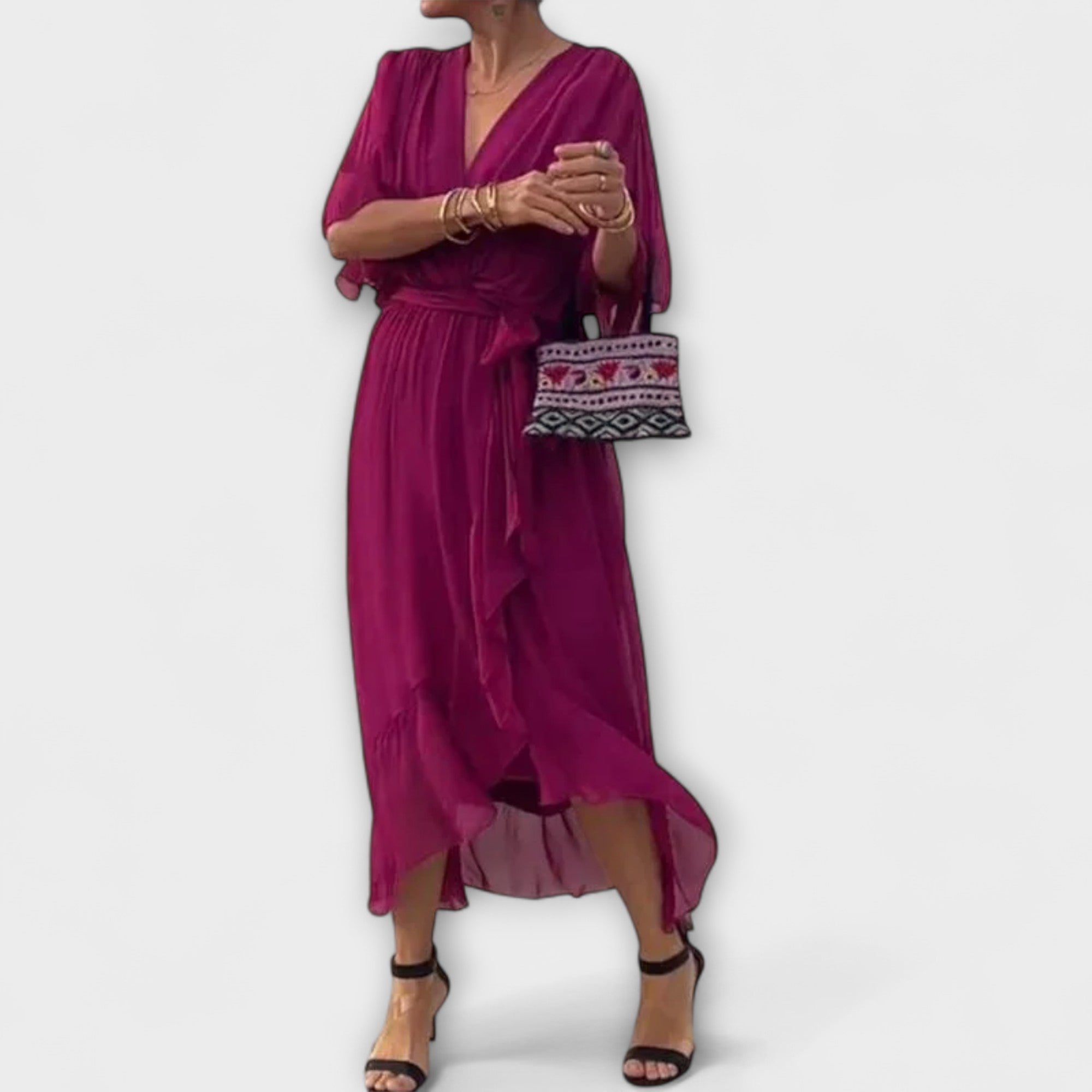 Amoura - Rochie din chiffon cu decolteu înV