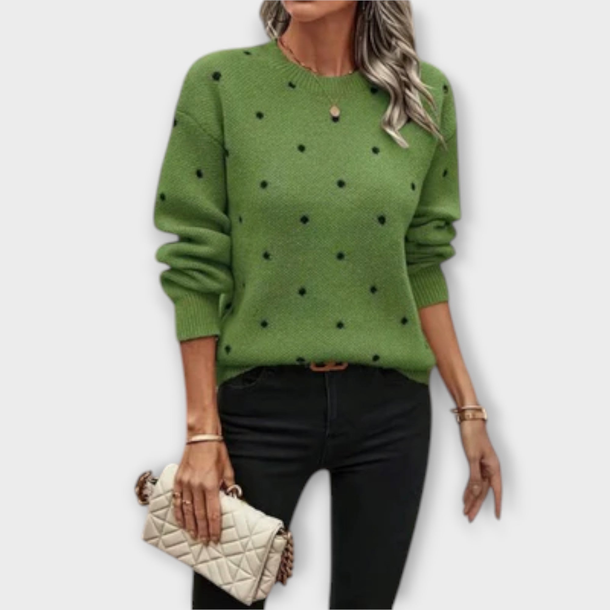 Ava – pulover lejer din tricot cu mâneci lungi și model cu buline
