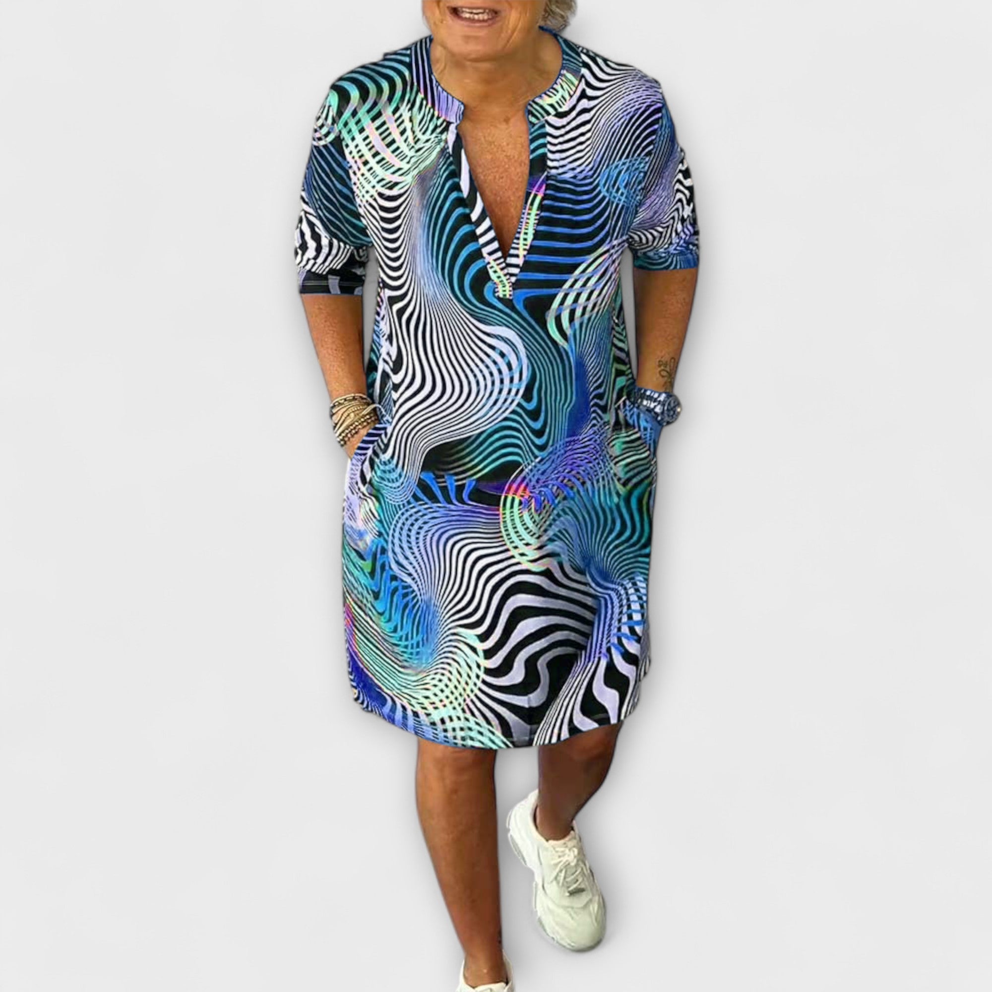 Liora - Rochie colorată cu decolteu în V
