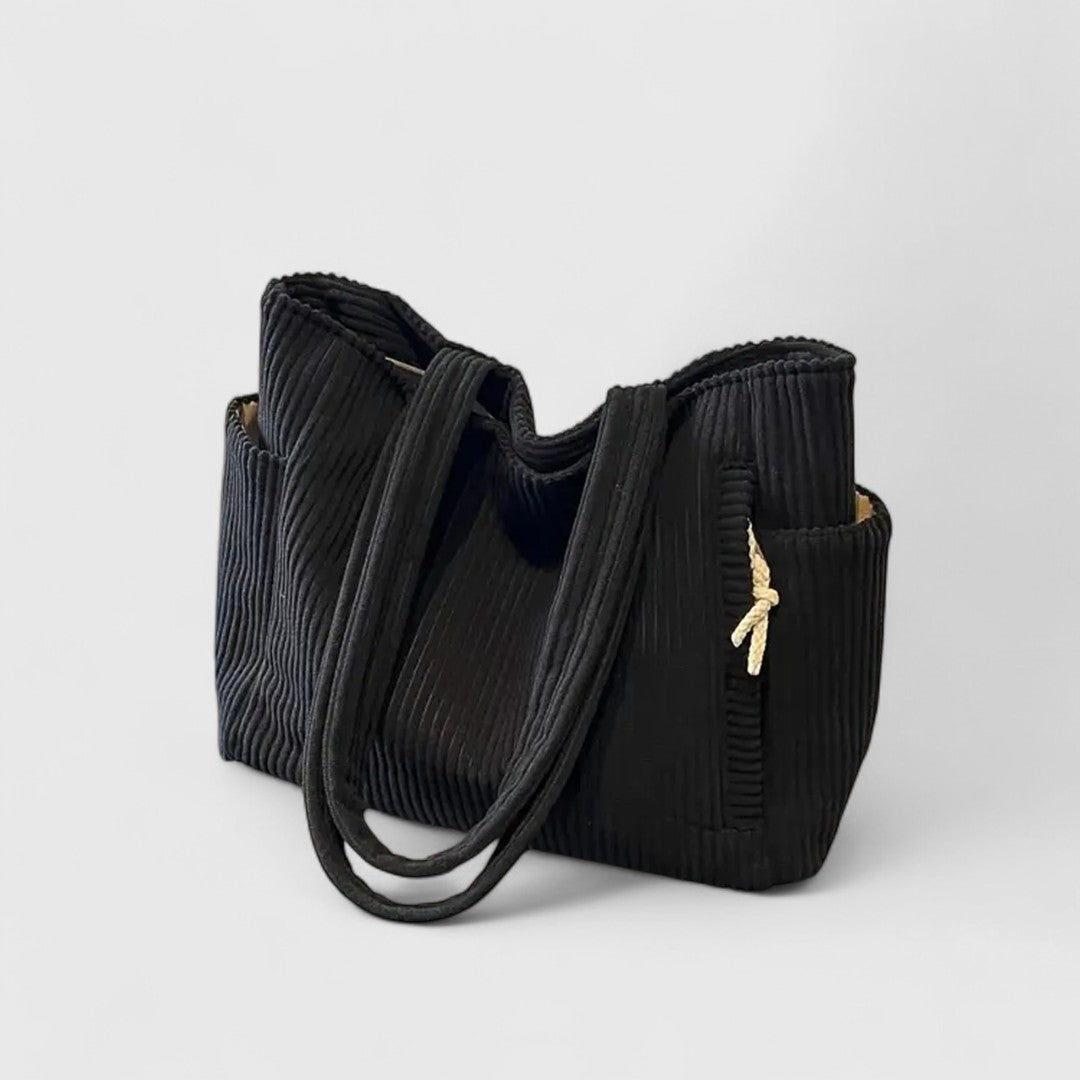 Veronica - Geantă shopper din material texturat cu detaliu din șnur