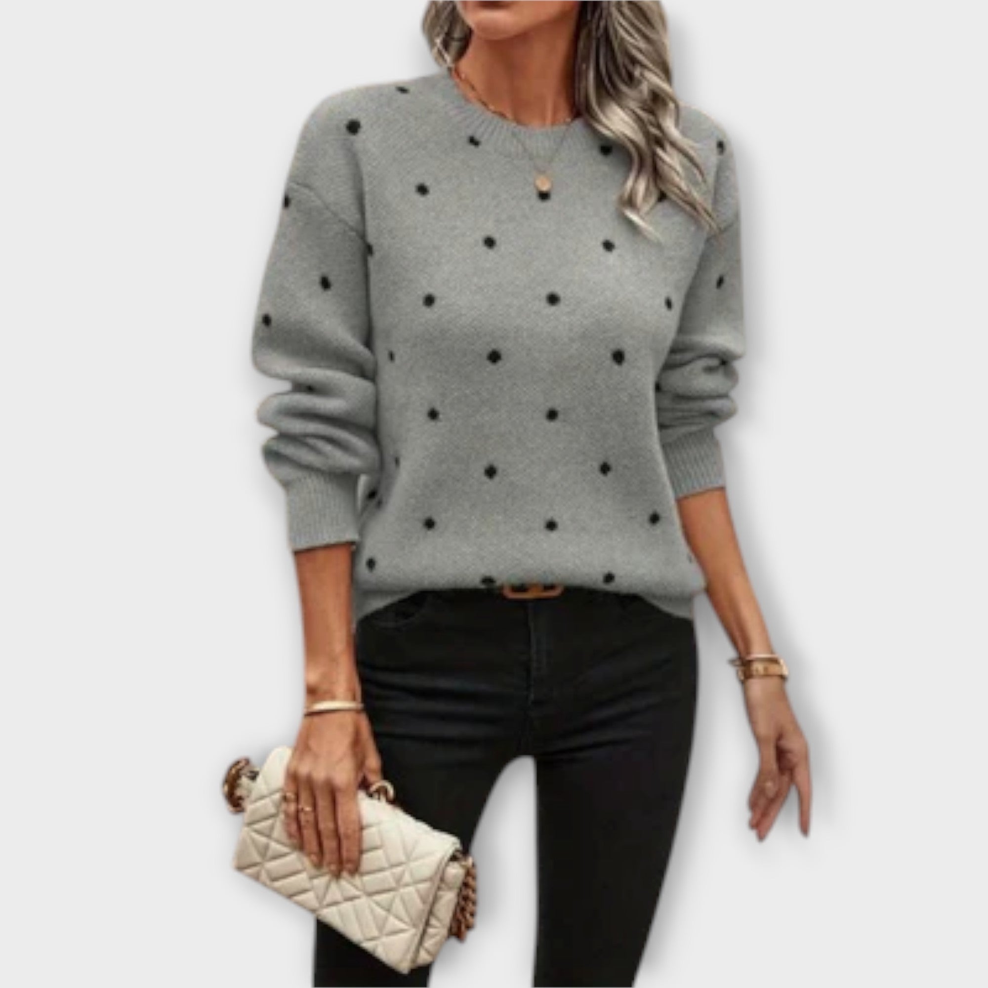 Ava – pulover lejer din tricot cu mâneci lungi și model cu buline