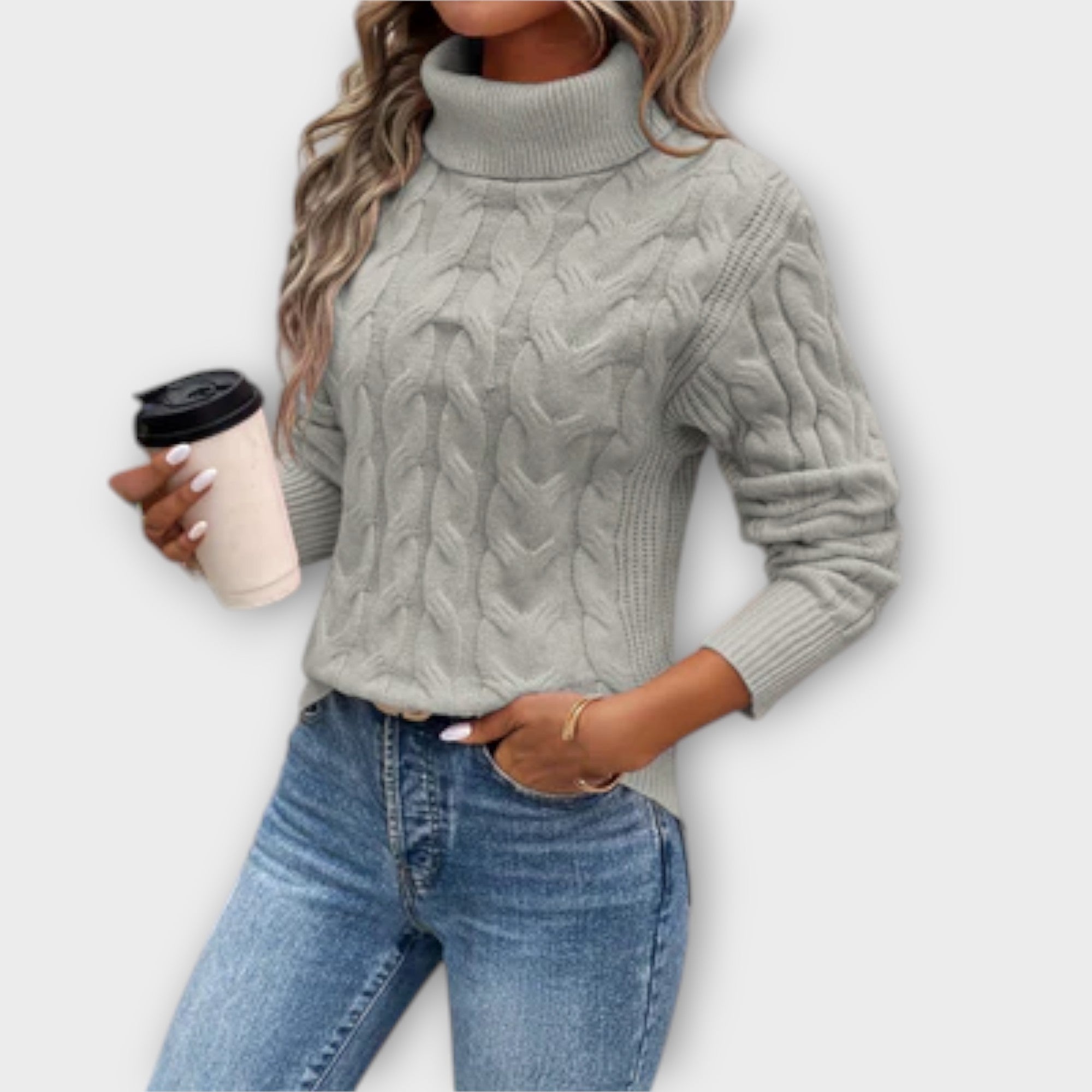 Amelia – Pulover elegant cu guler înalt din tricot