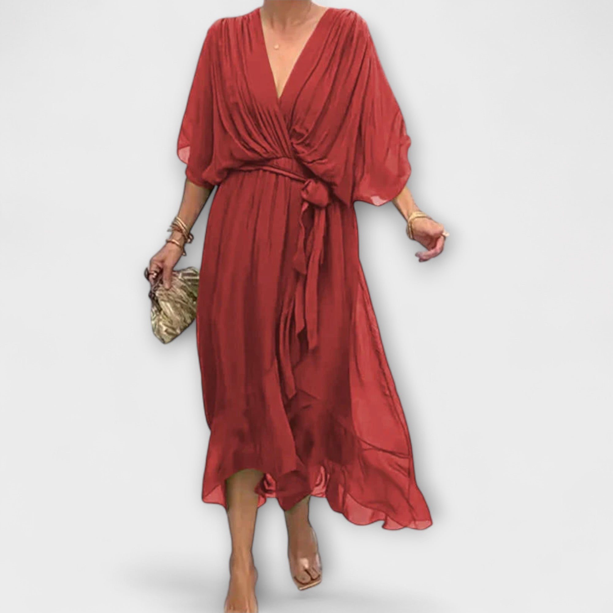 Amoura - Rochie din chiffon cu decolteu înV