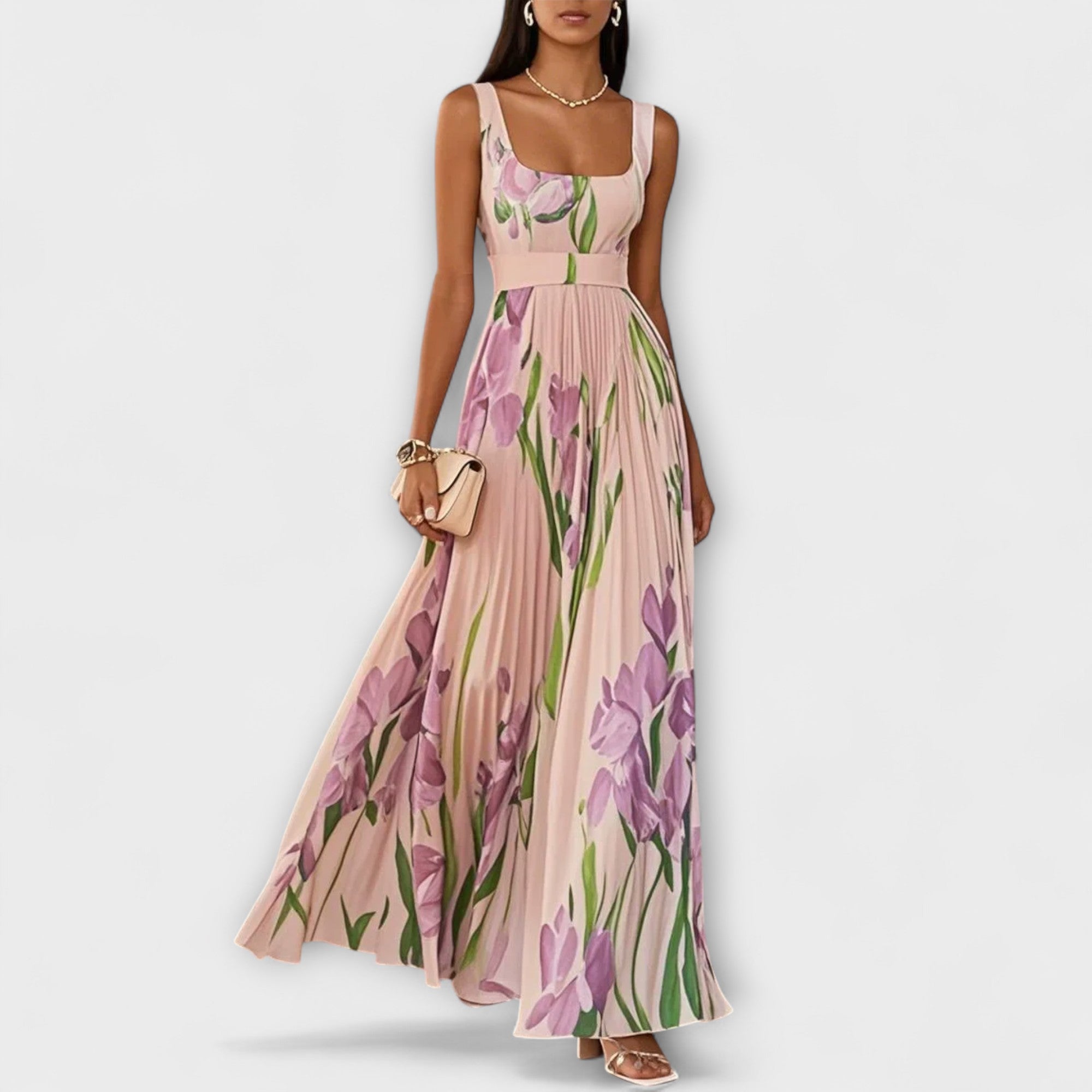 Rochie maxi plisată din chiffon cu imprimeu floral