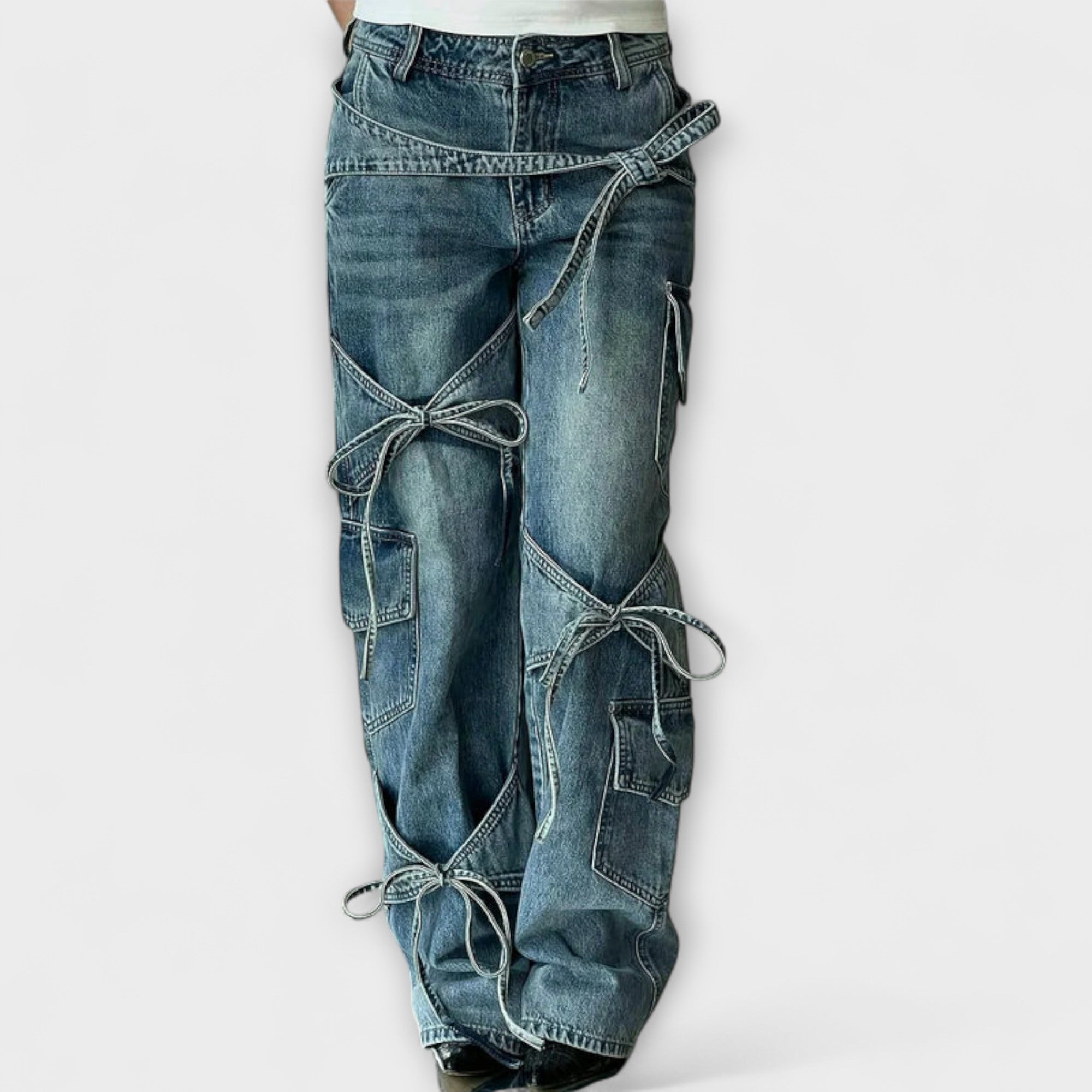 Paloma - Blugi Denim de Utilitate cu Detaliu de Legătură