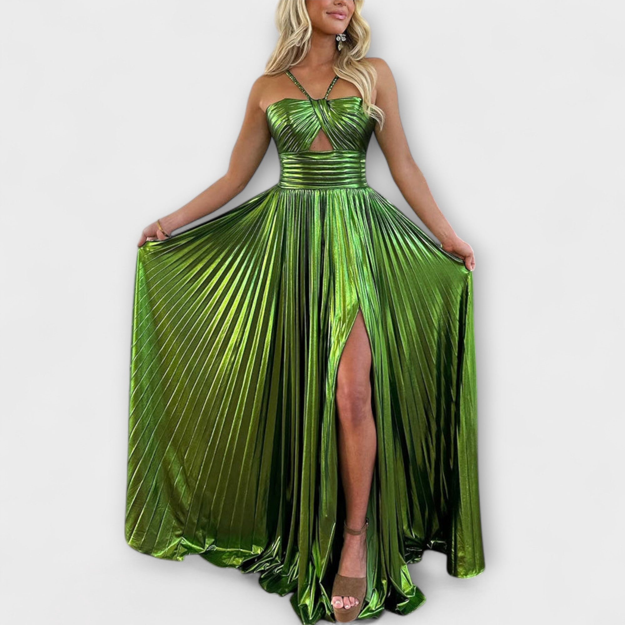 Maxi rochie din material metalizat