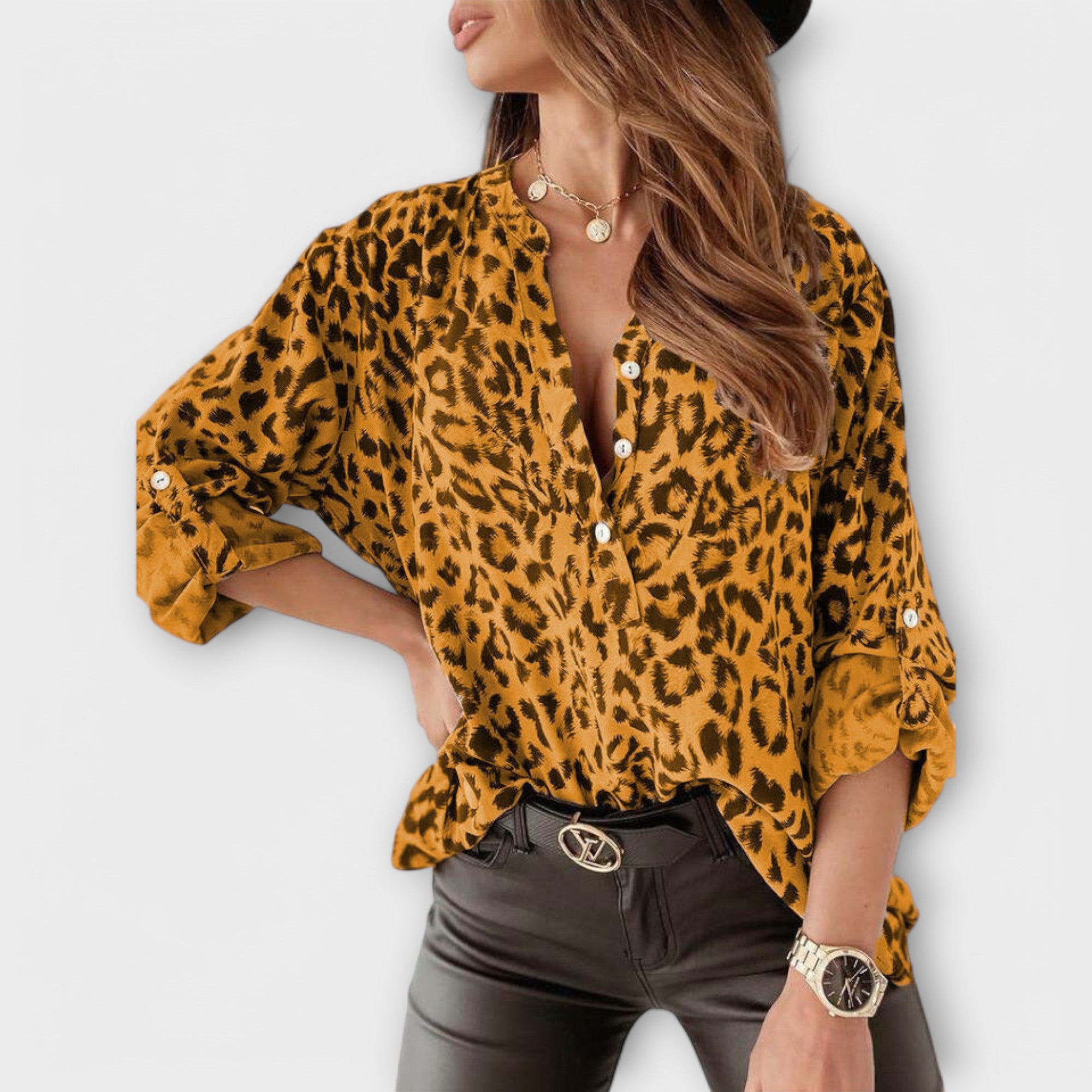 Bluza în stil casual cu imprimeu de leopard