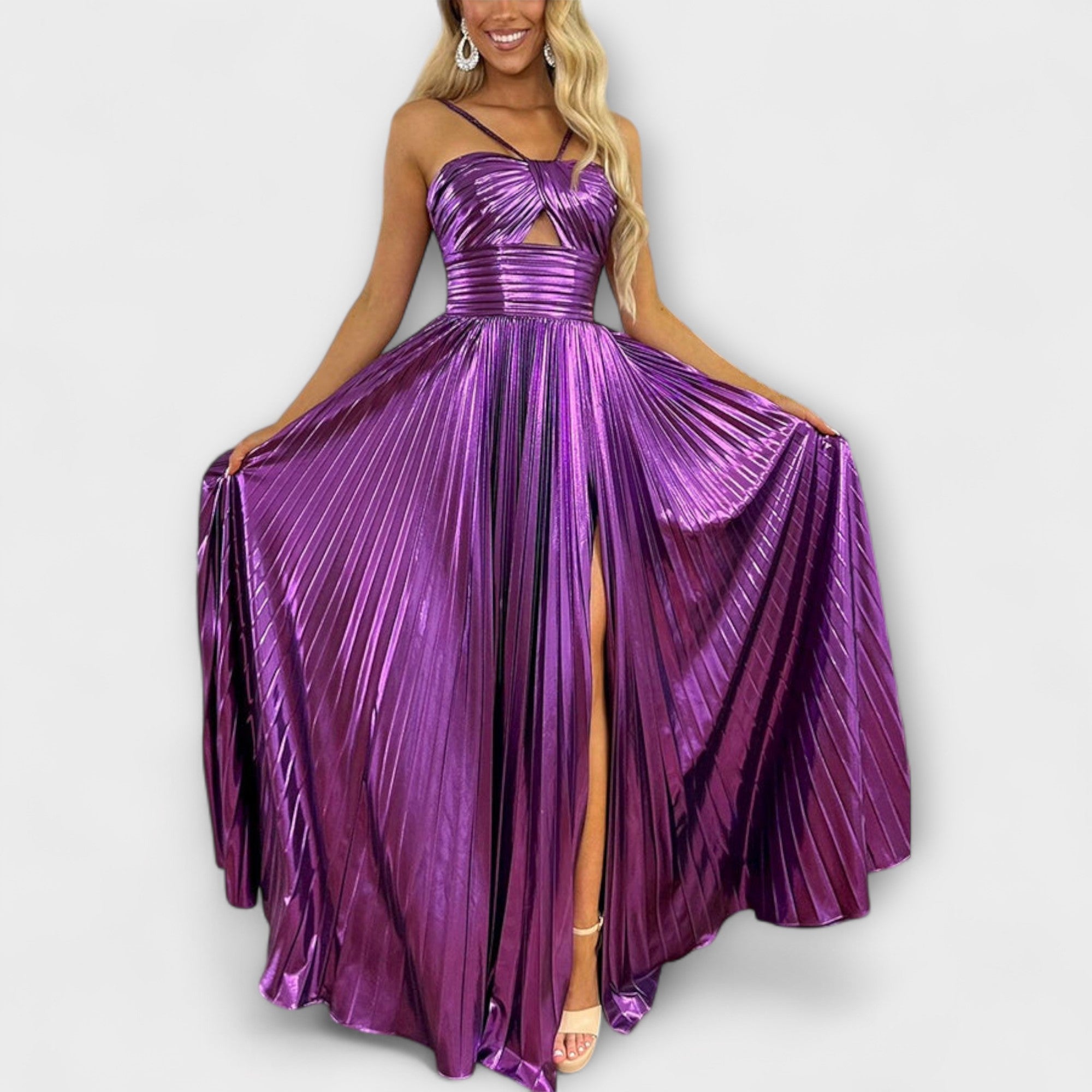 Maxi rochie din material metalizat
