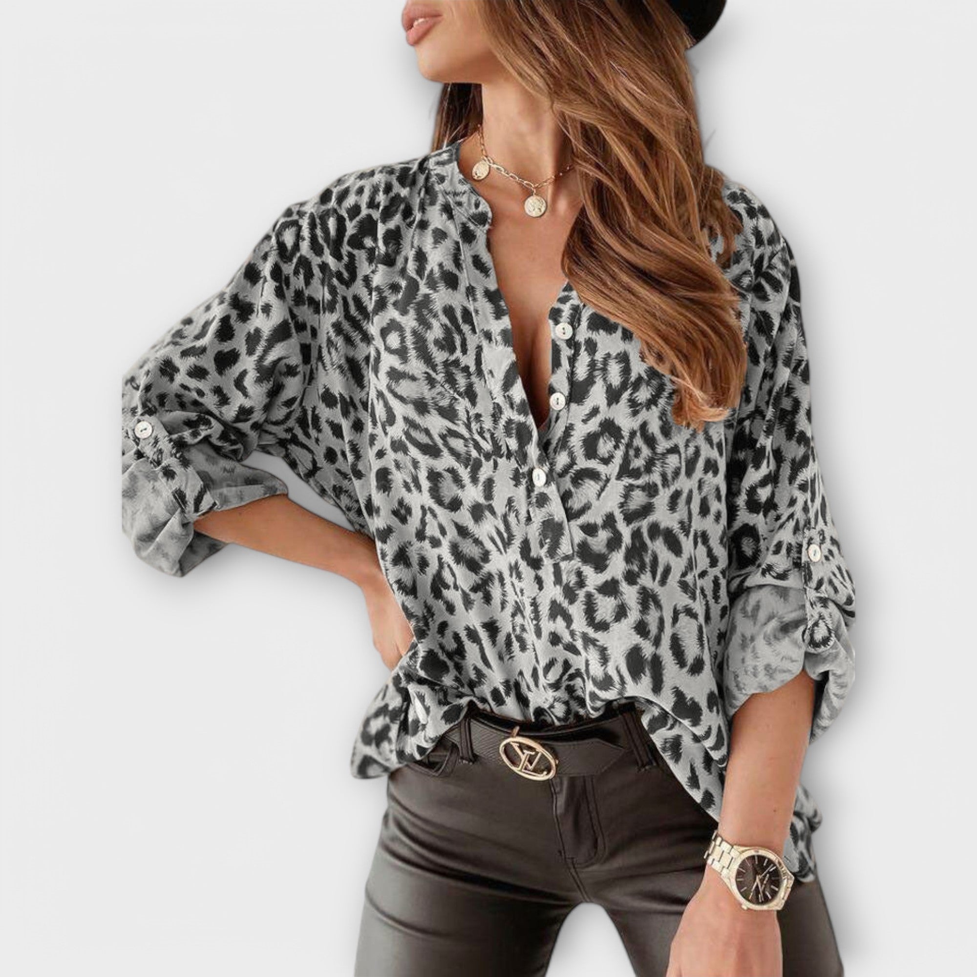 Bluza în stil casual cu imprimeu de leopard