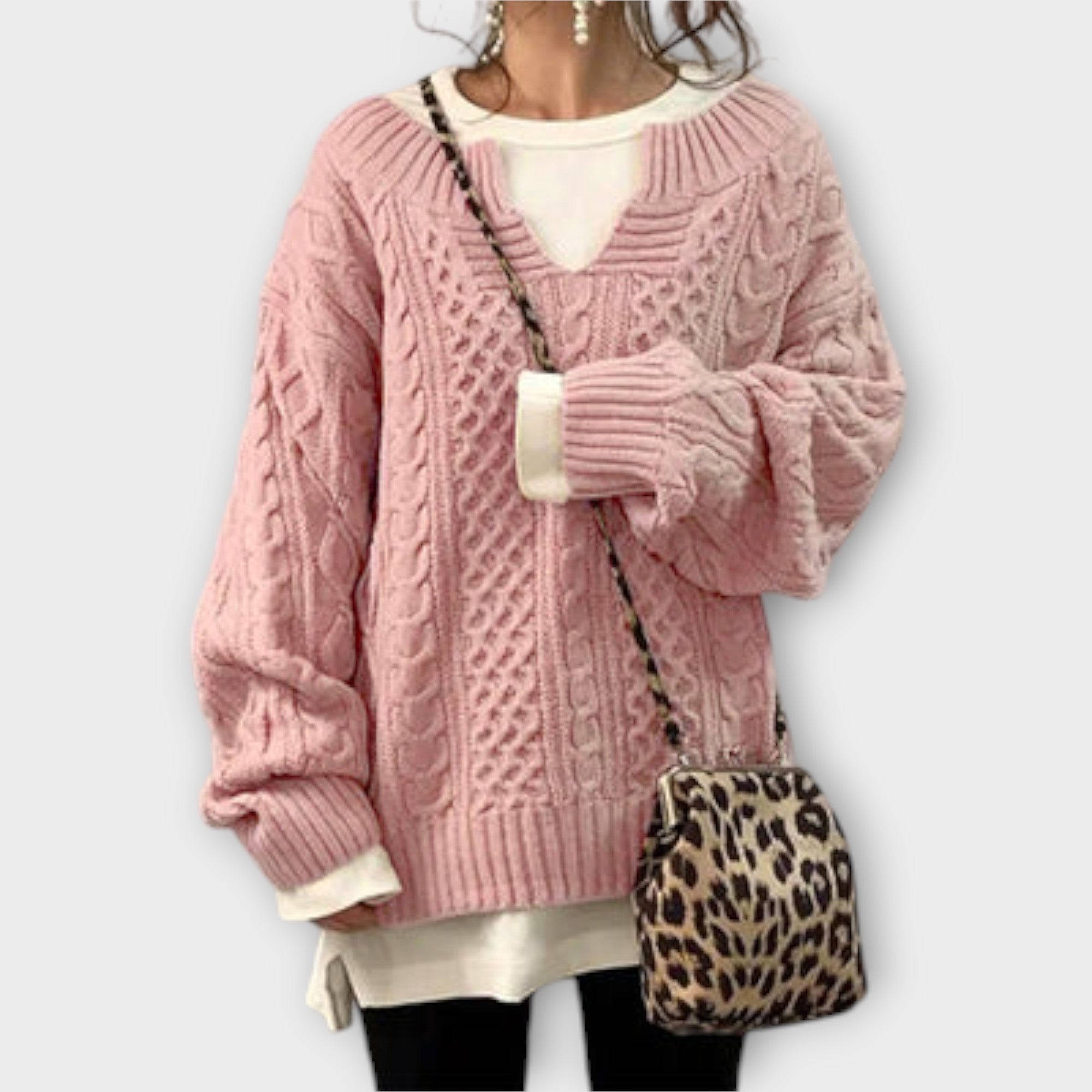 Lili - Pulover supradimensionat din tricot cu model claret