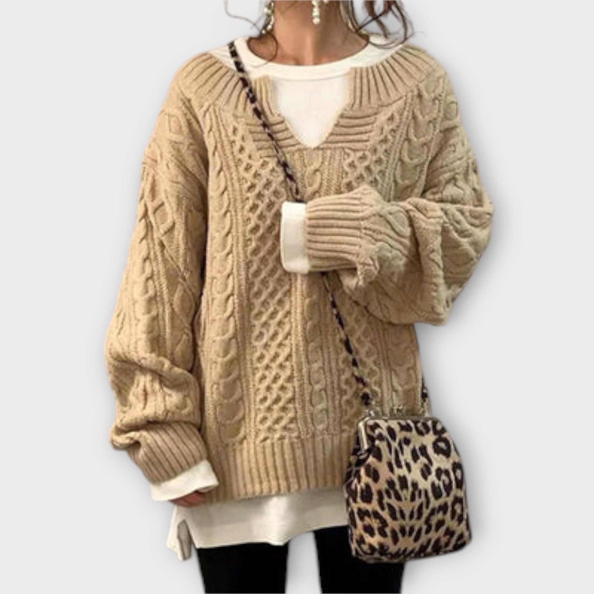 Lili - Pulover supradimensionat din tricot cu model claret