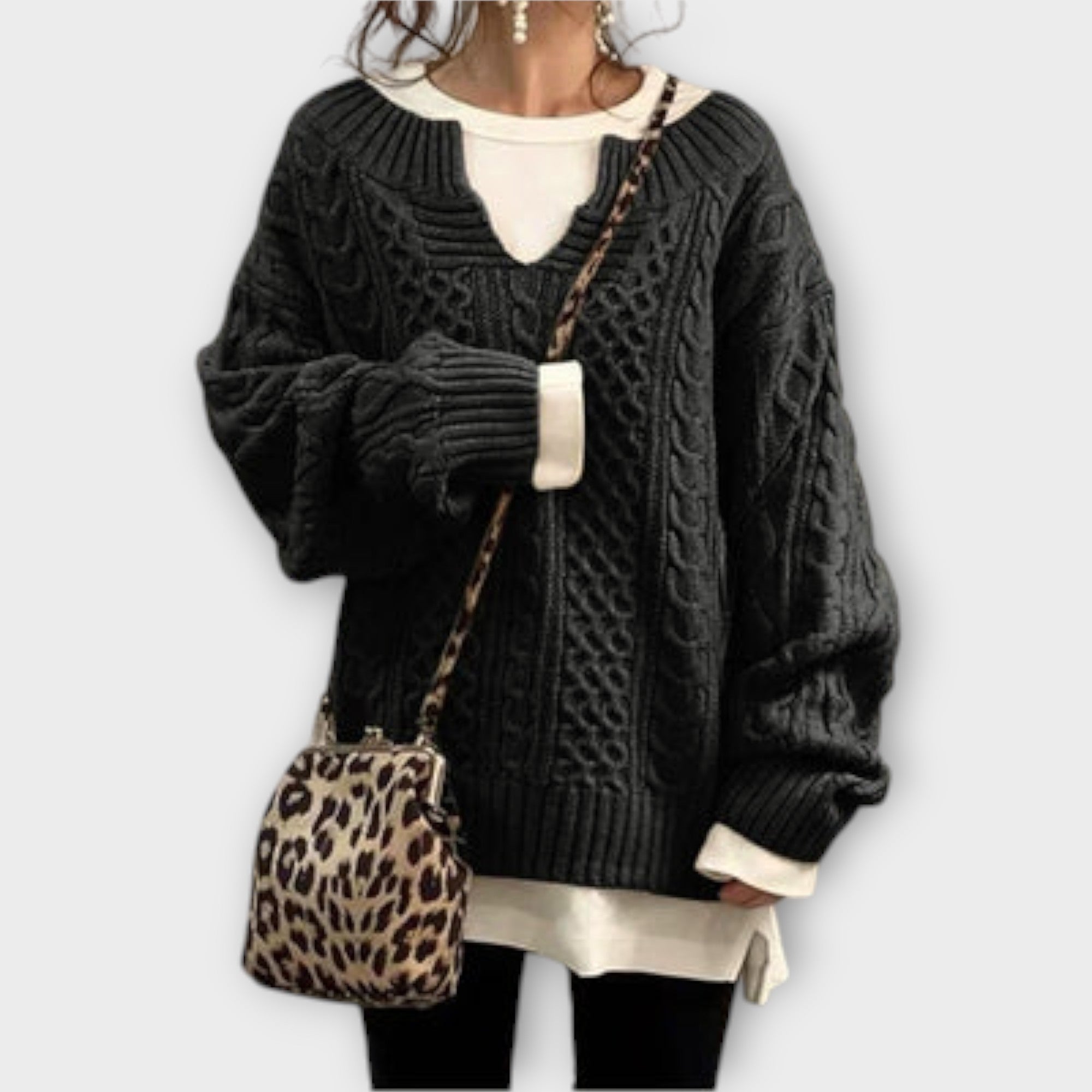 Lili - Pulover supradimensionat din tricot cu model claret