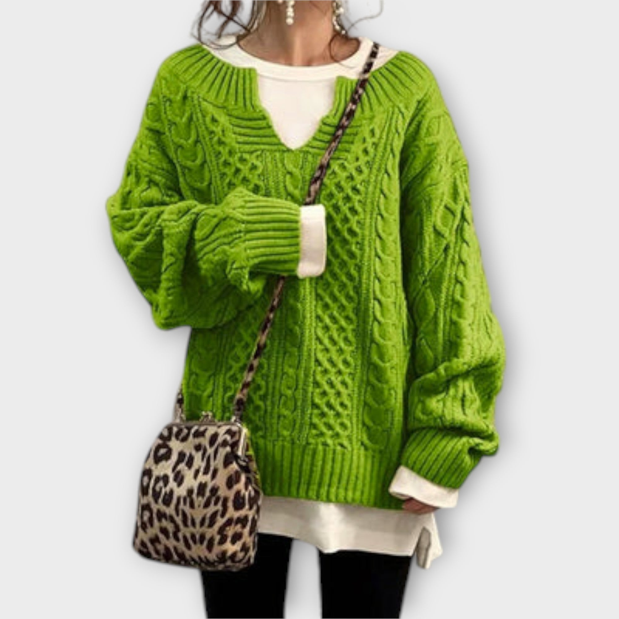 Lili - Pulover supradimensionat din tricot cu model claret
