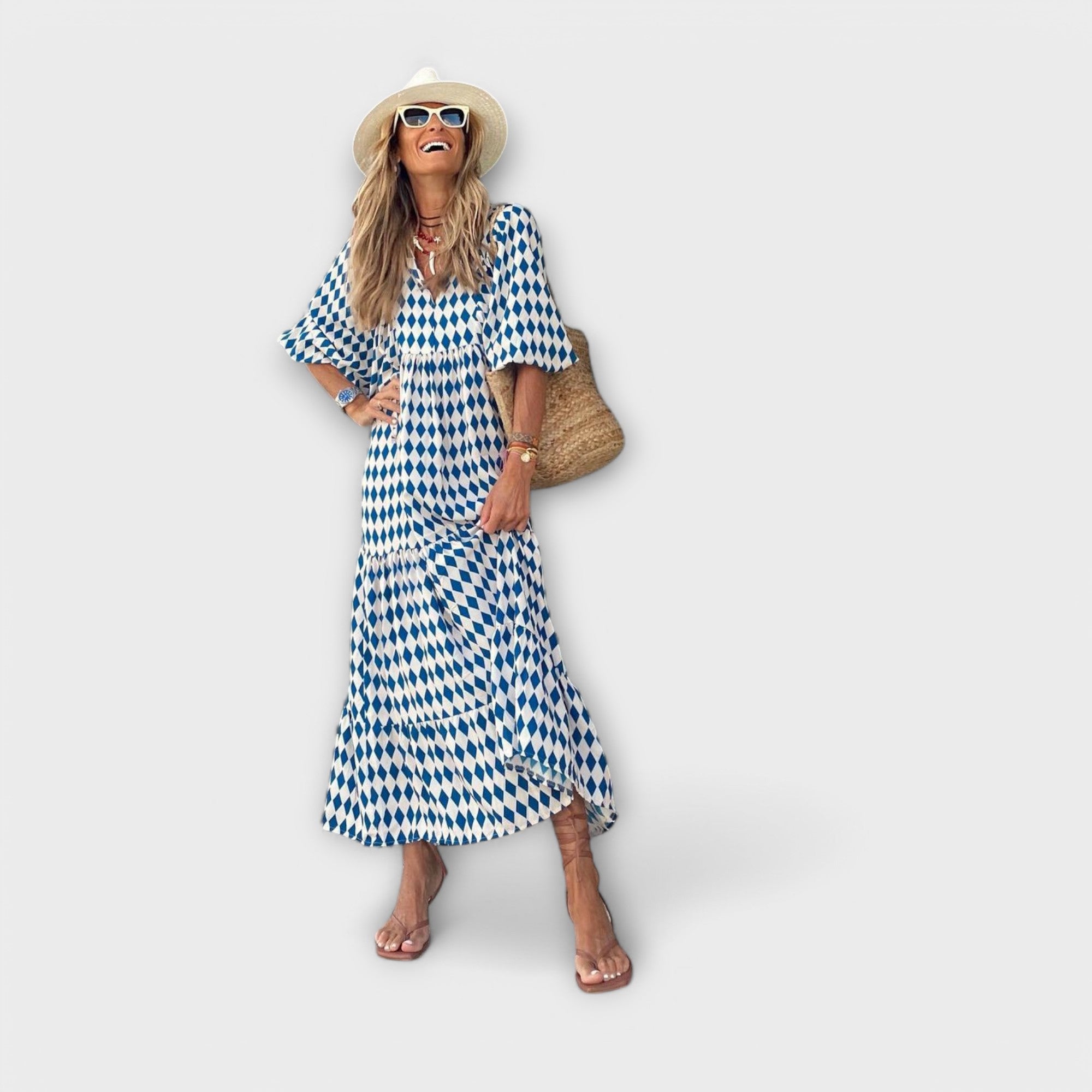 Rochie maxi geometrică elegantă