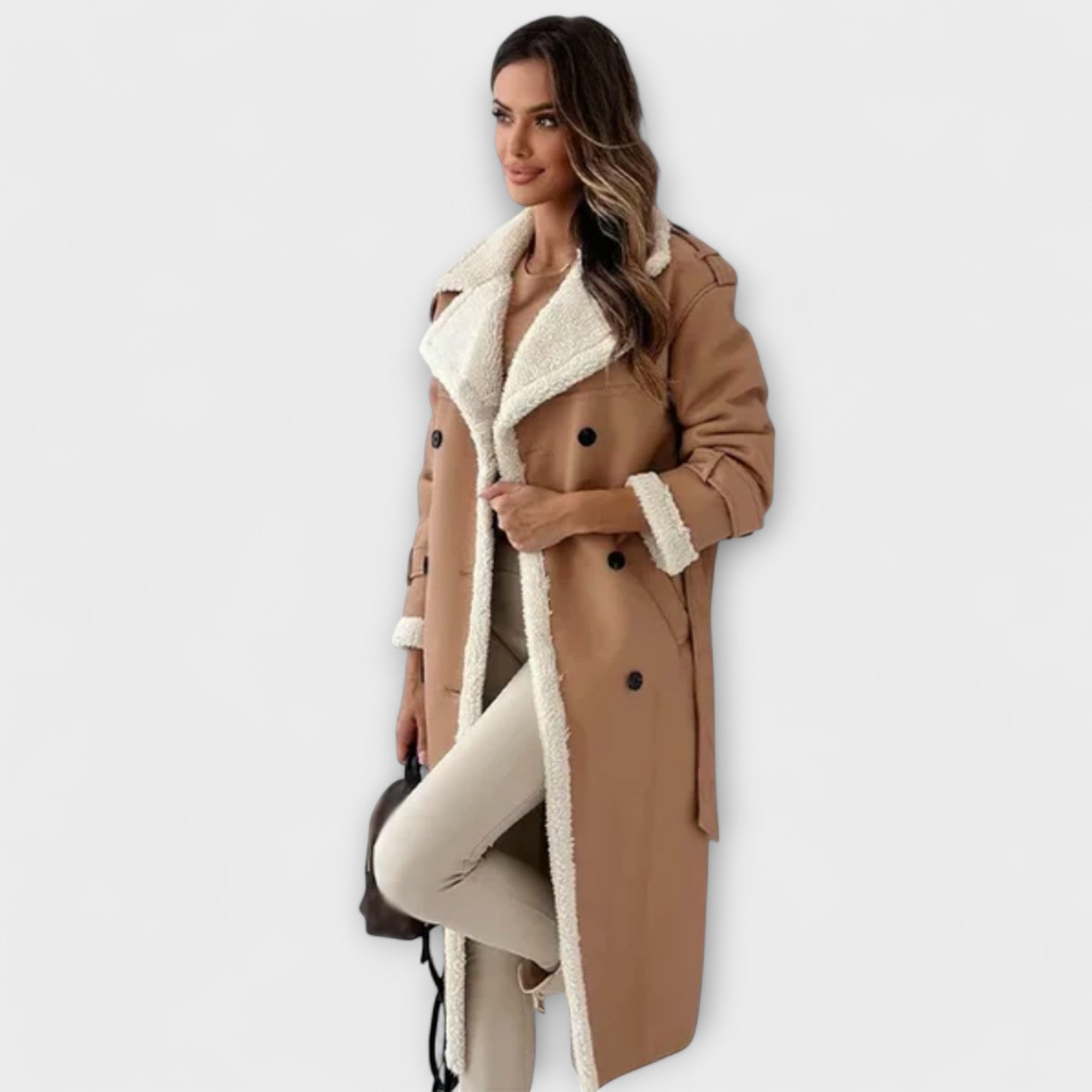 Maria – Palton clasic lung cu căptușeală fleece și guler Teddy