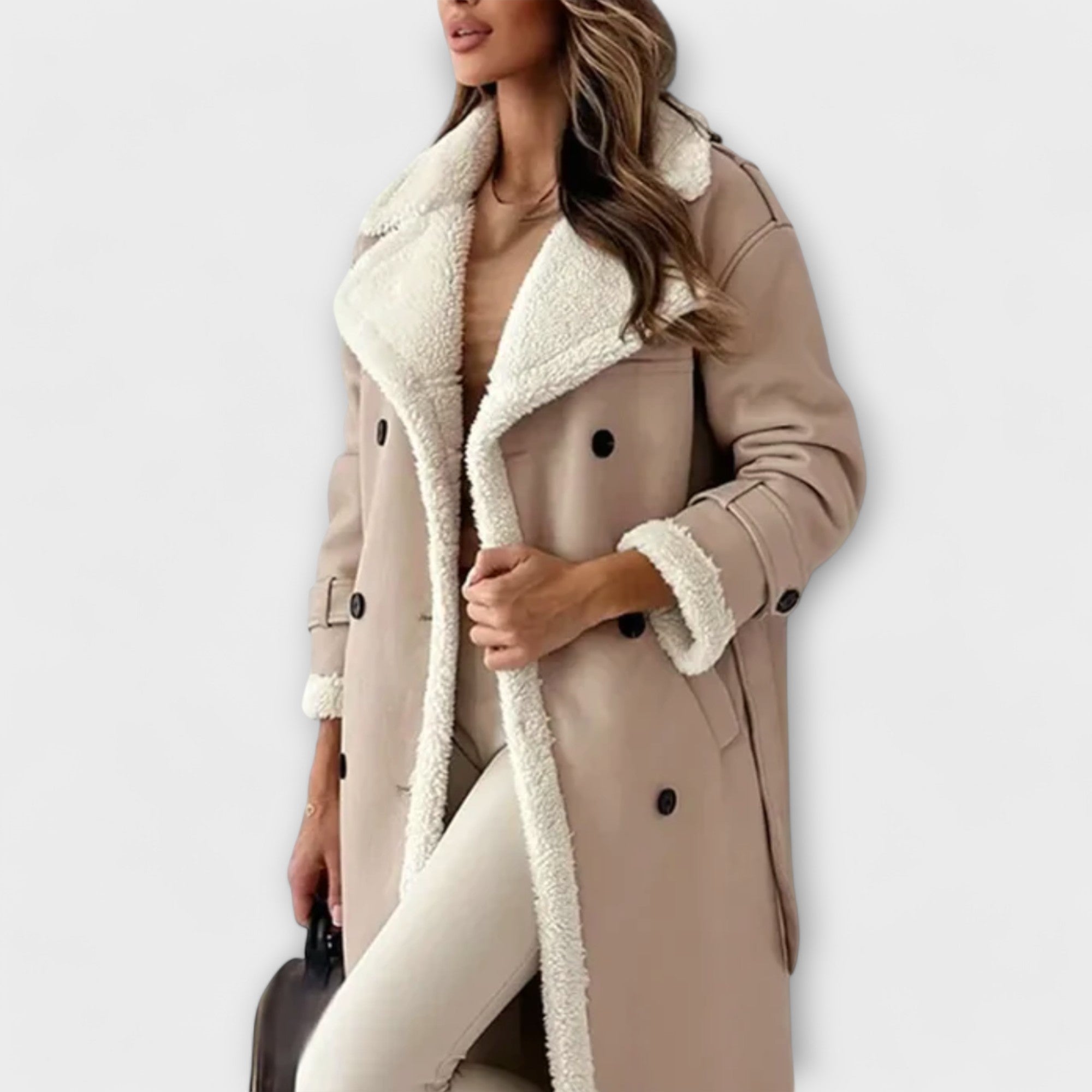 Maria – Palton clasic lung cu căptușeală fleece și guler Teddy