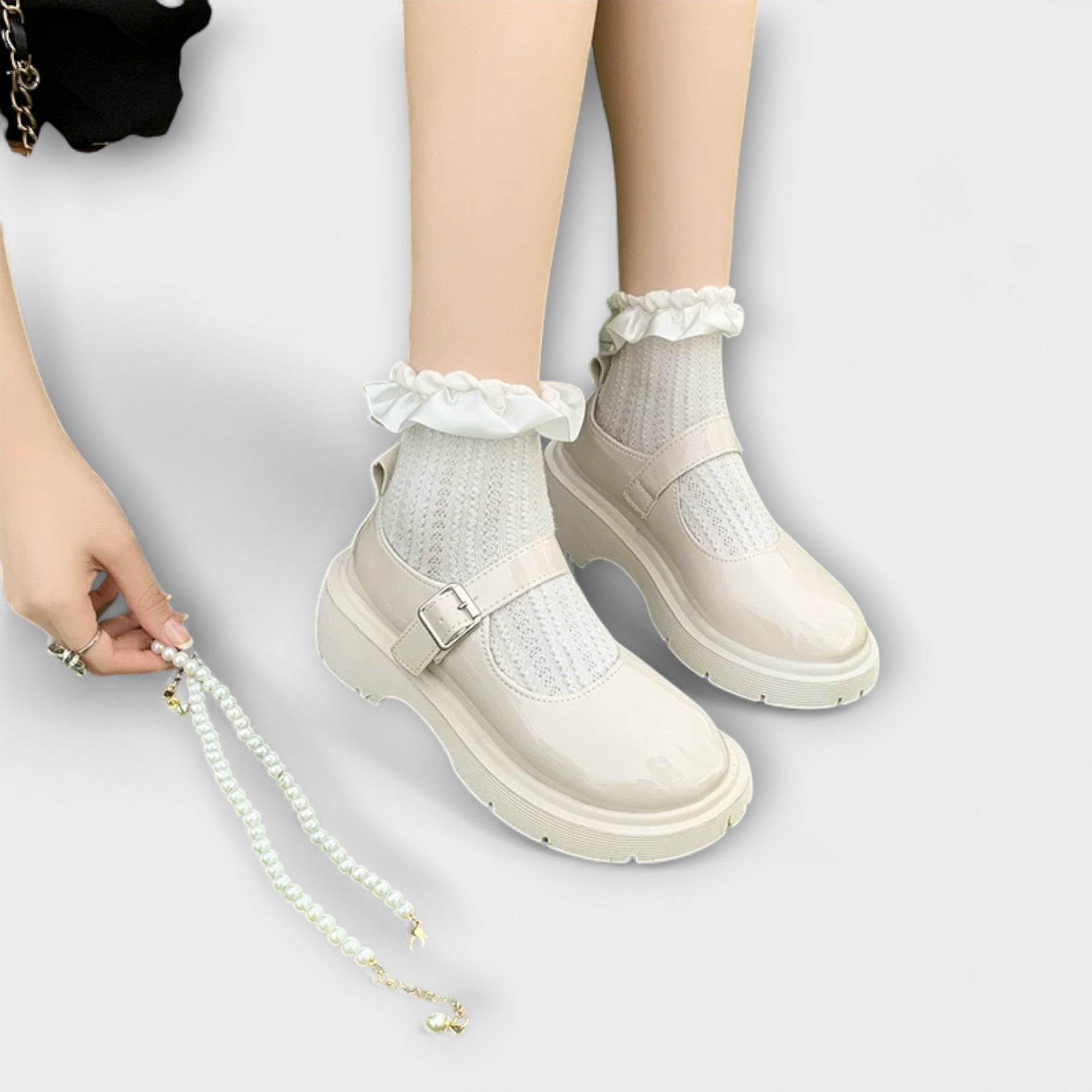 Pearl - Pantofi de piele Mary Jane cu perle de lux