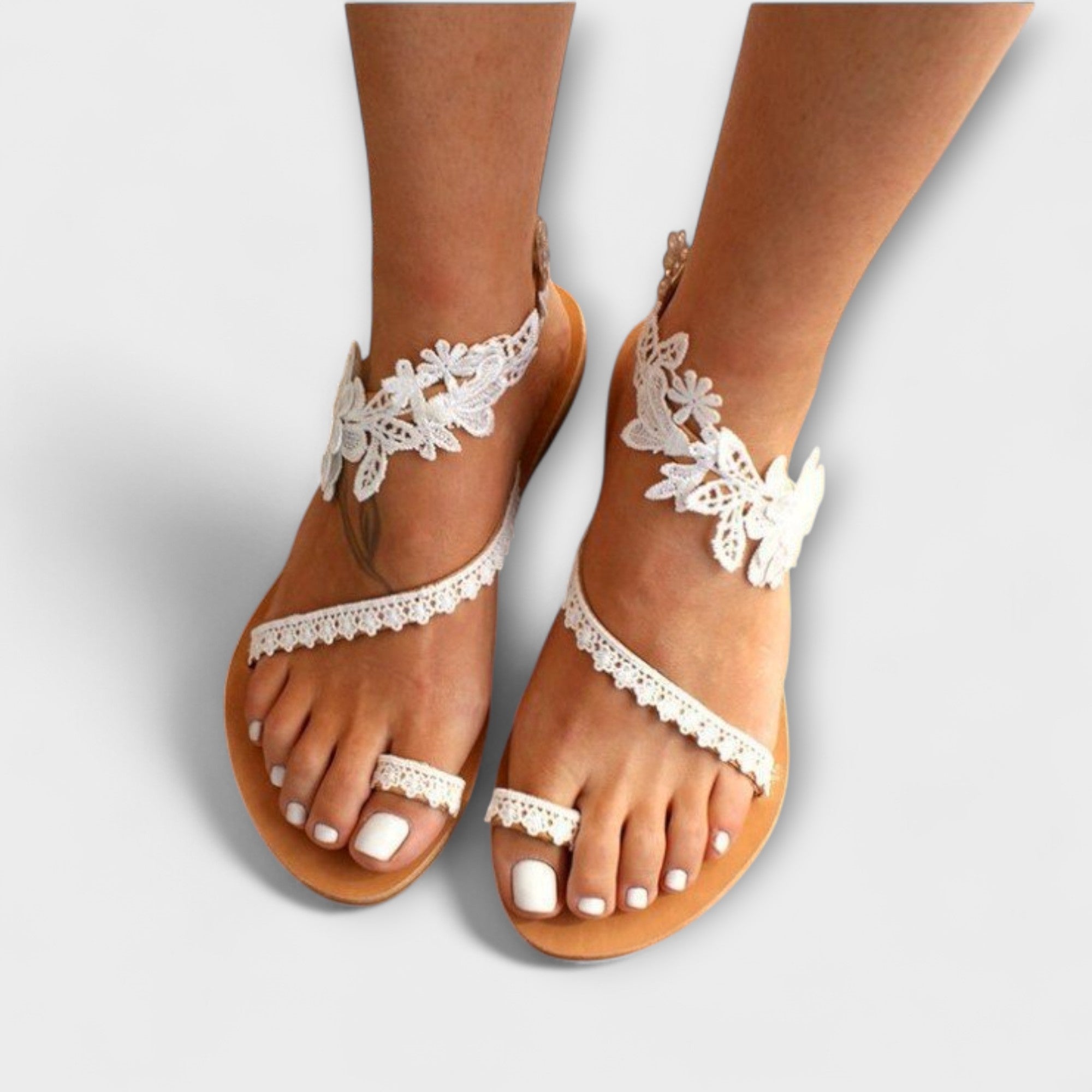 Sandale boho confortabile cu flori și curea la gleznă