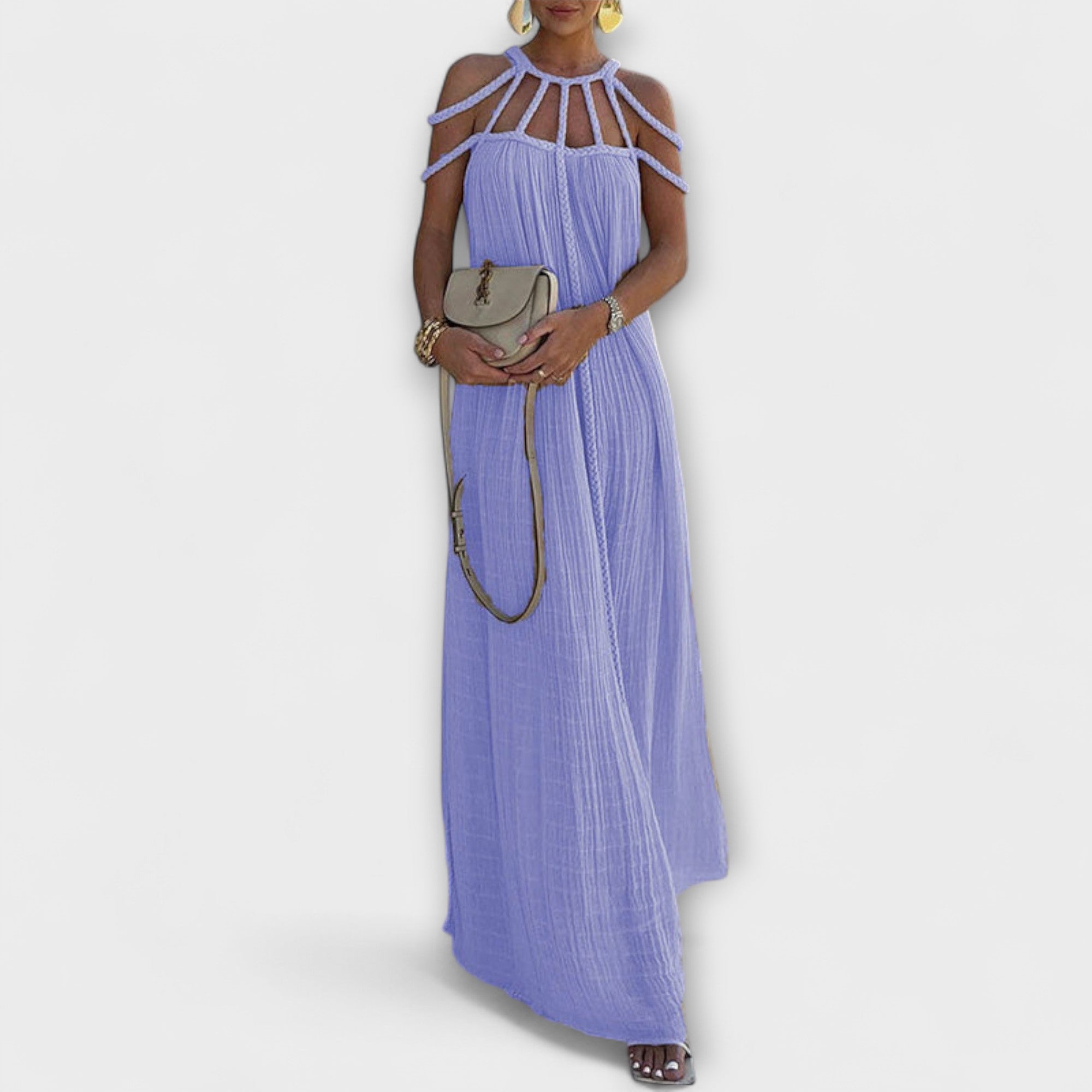 Briar - O rochie maxi elegantă din țesătură amestecată cu cozi drapate