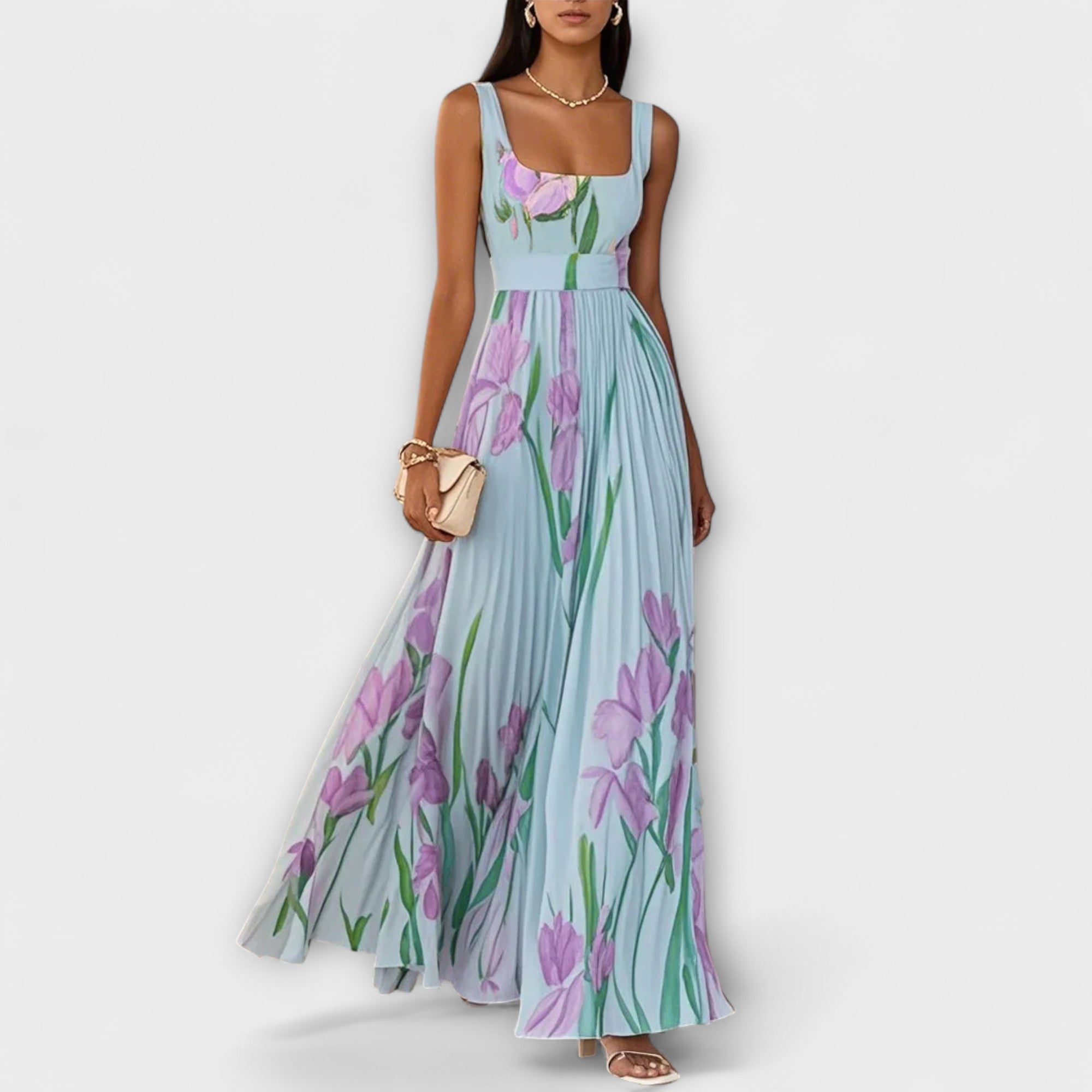 Rochie maxi plisată din chiffon cu imprimeu floral