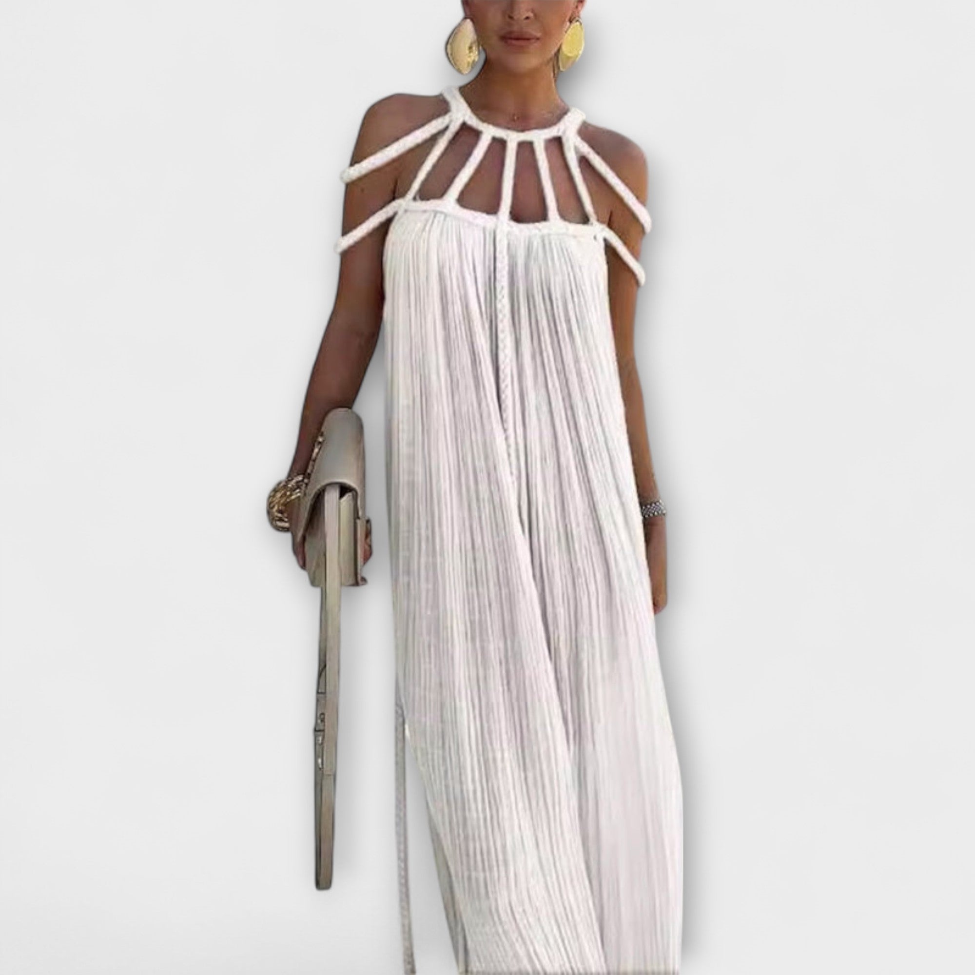 Briar - O rochie maxi elegantă din țesătură amestecată cu cozi drapate
