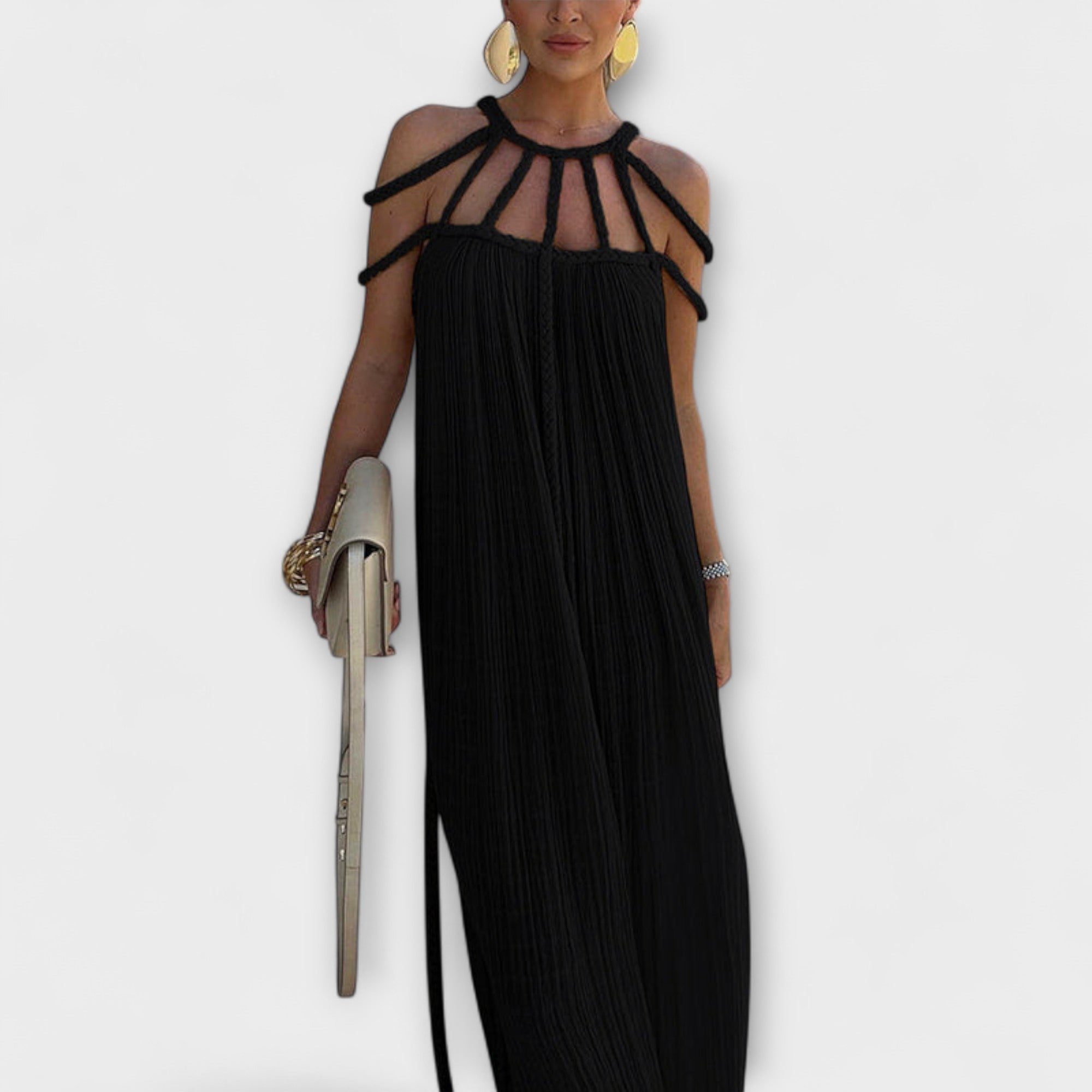 Briar - O rochie maxi elegantă din țesătură amestecată cu cozi drapate