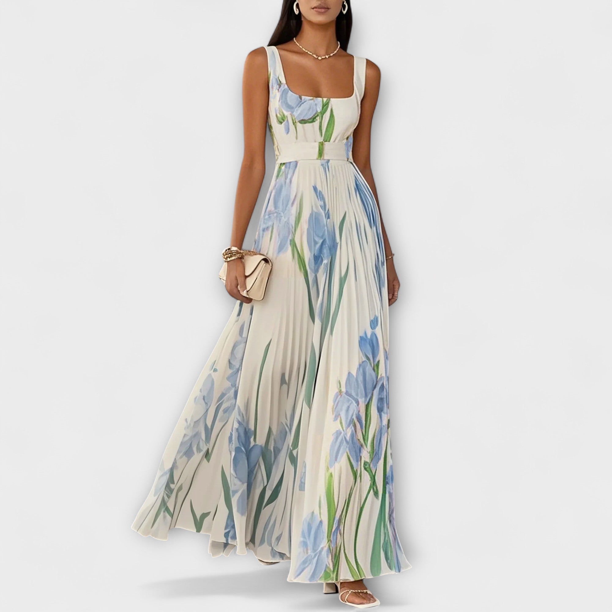 Rochie maxi plisată din chiffon cu imprimeu floral