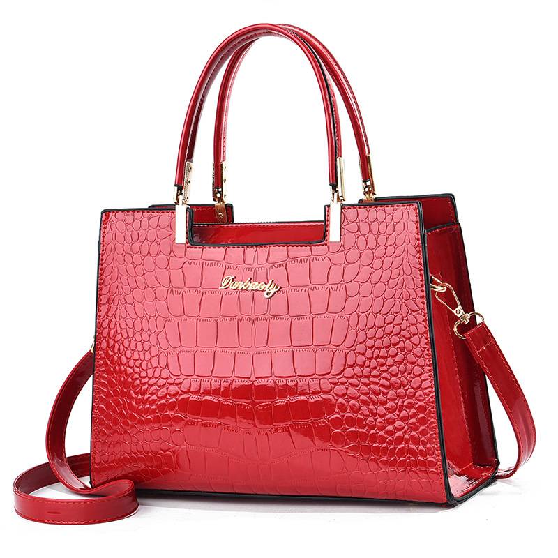 Geantă de mână cu model lucios de piele de crocodil Lora