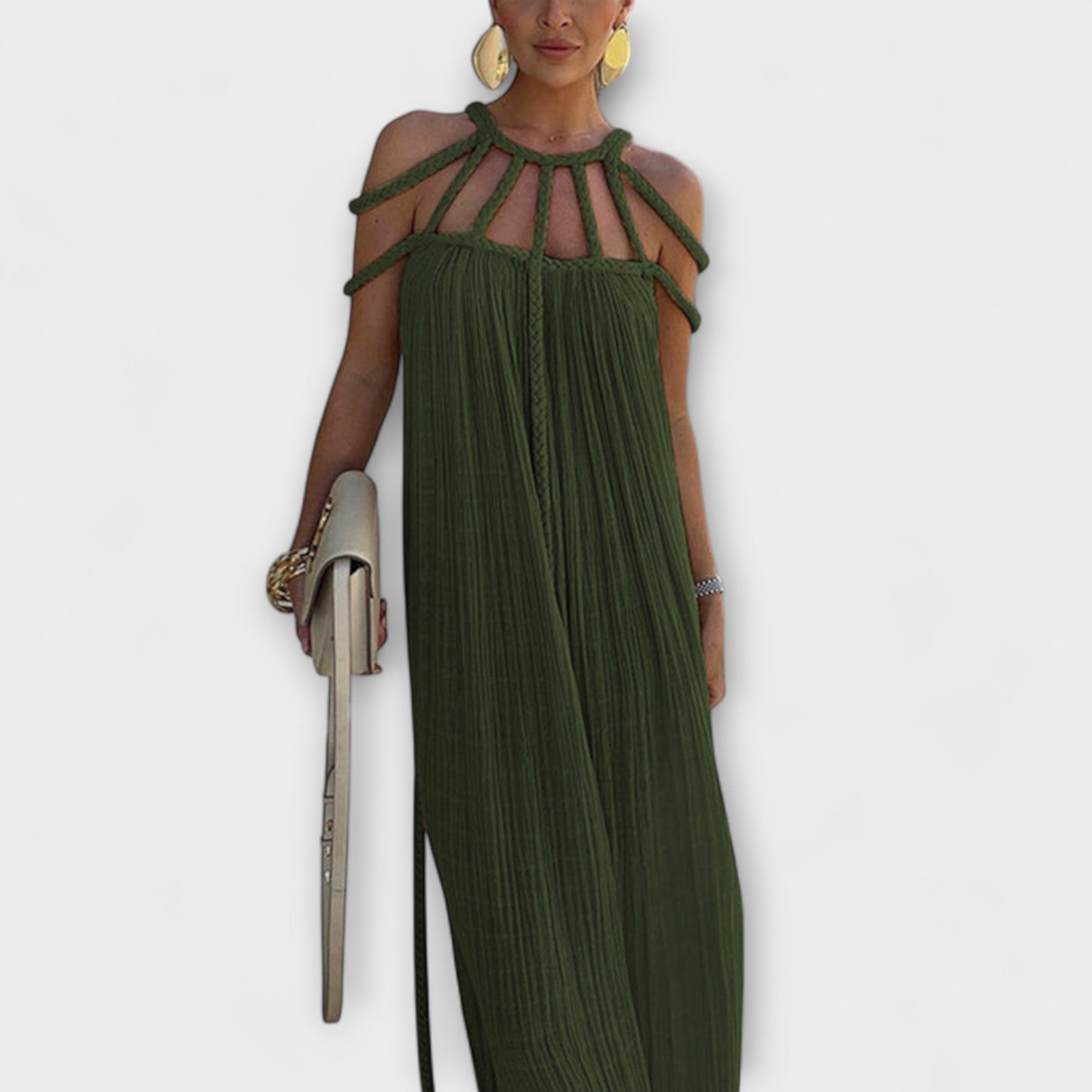 Briar - O rochie maxi elegantă din țesătură amestecată cu cozi drapate