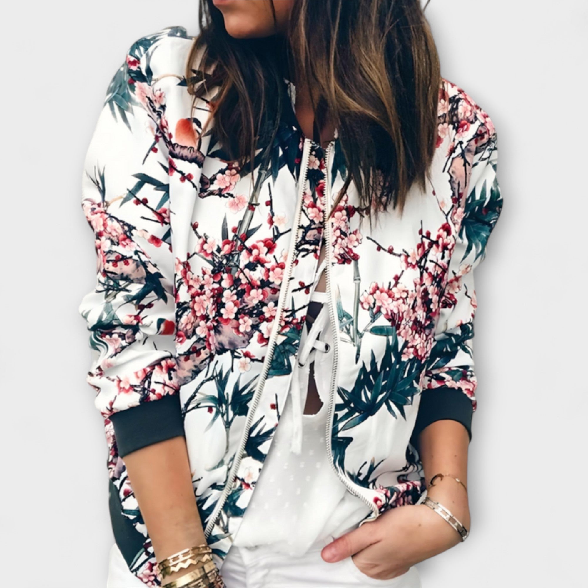 Kaelin - Jachetă bomber Stilată cu Model Florales