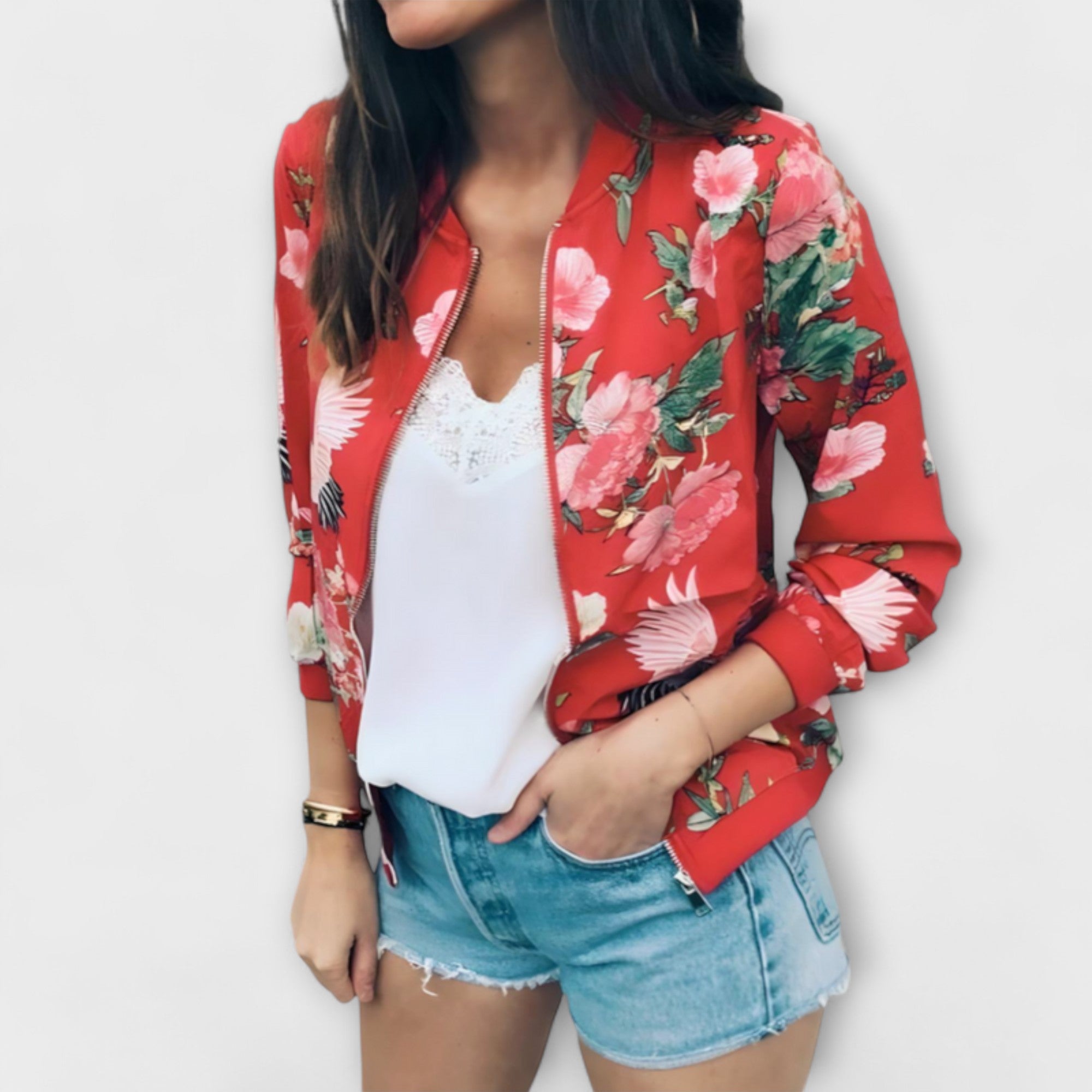 Kaelin - Jachetă bomber Stilată cu Model Florales