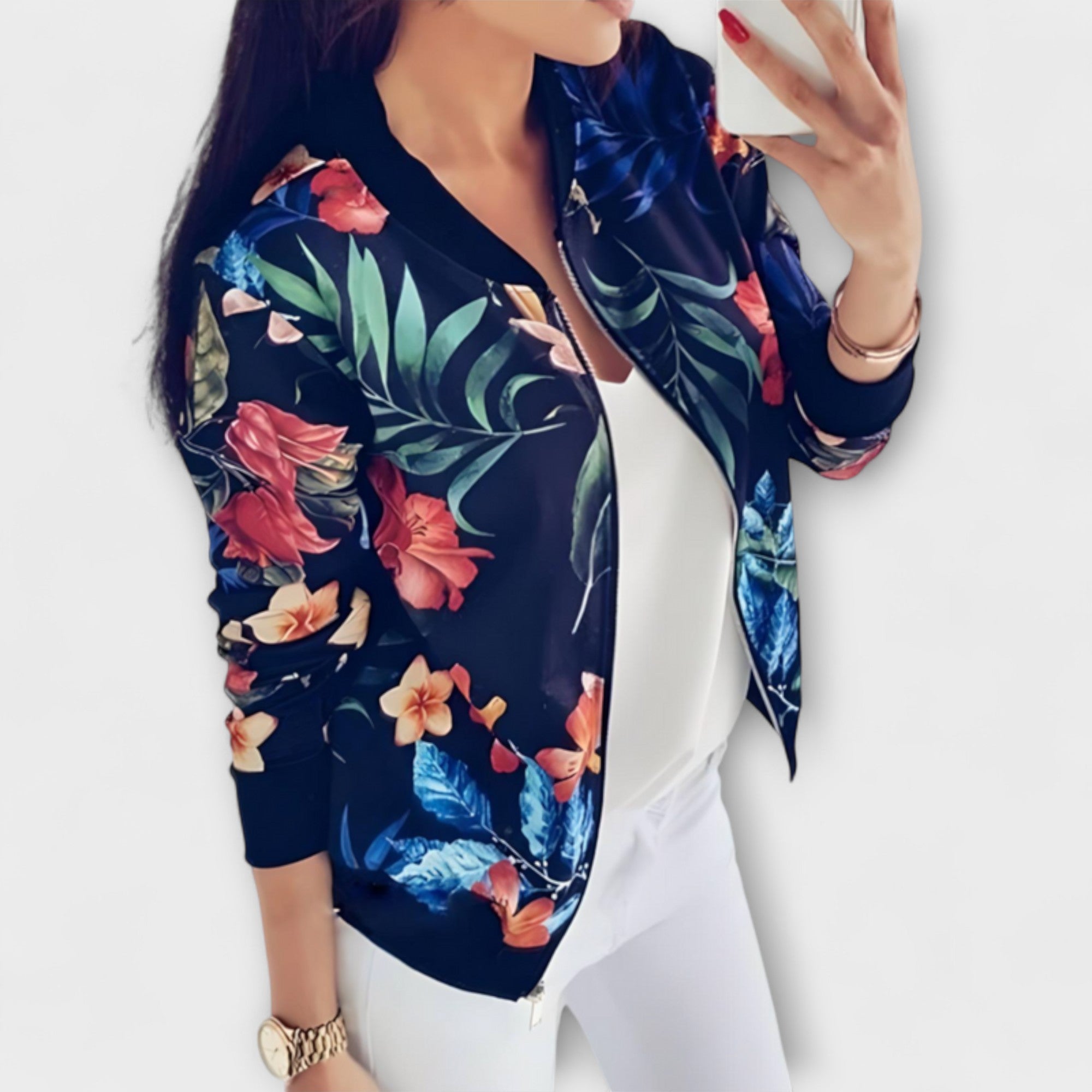 Kaelin - Jachetă bomber Stilată cu Model Florales