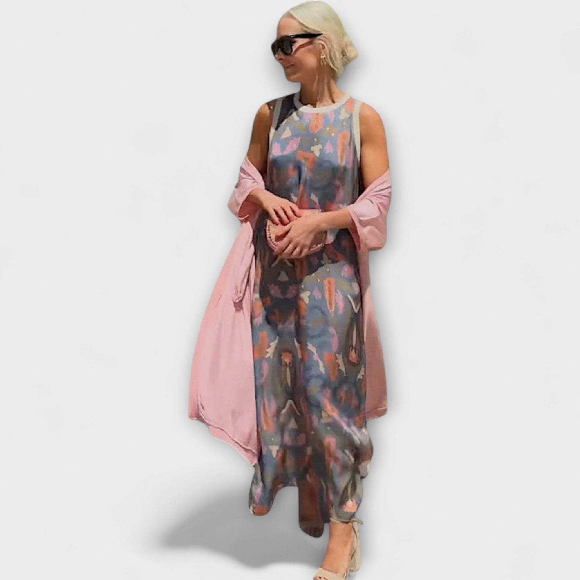 Elveria – Rochie lungă cu cardigan asortat