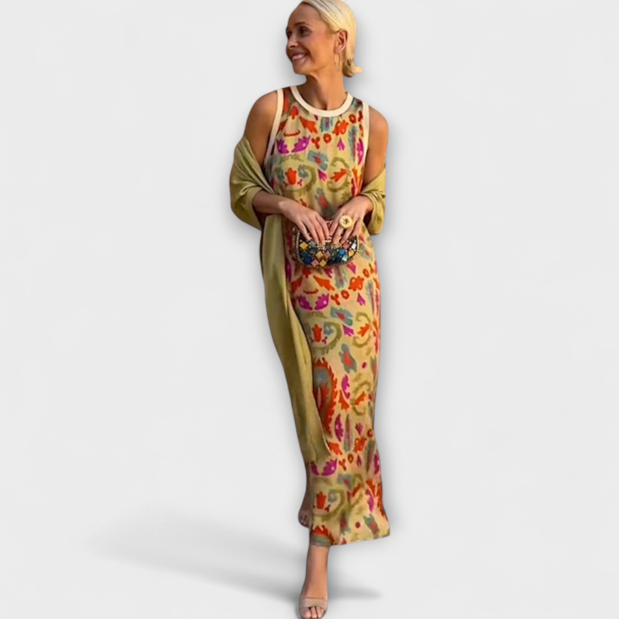 Elveria – Rochie lungă cu cardigan asortat