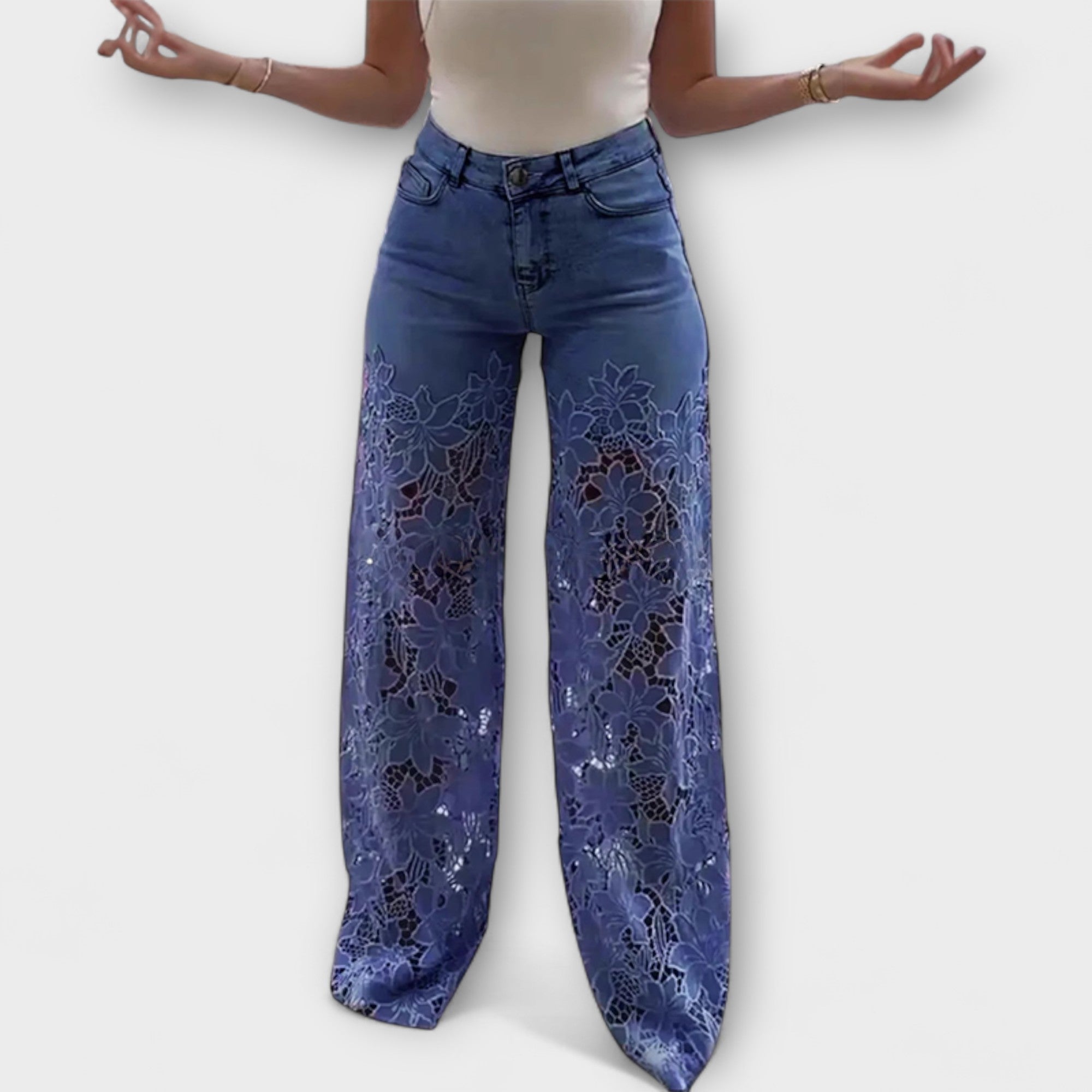 Blugi cu patchwork în stil vintage cu dantelă